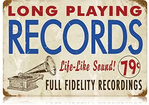 

Long Playing Records Classic Nostalgic Retro Art Tin Painting Metal Sign Wall Decoration Gift Perfect for Hanging 7.8X11.8 Inch