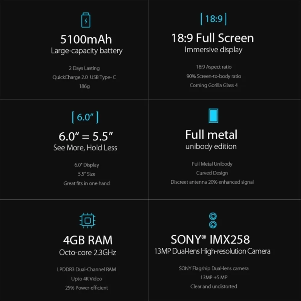 

UMIDIGI S2 NOA-N8 4G LTE Smartphone 4GB RAM 64GB ROM 6.0'' Full Screen 5100mAh Helio P20 Octa Core Fingerprint 13.0MP Cellphones