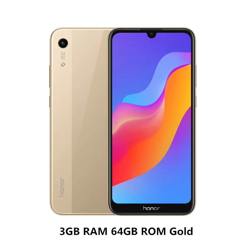 3GB 64GB Gold Honor 8A, мобильный телефон с глобальной ПЗУ, 6,09 дюйма, MT6765, четыре ядра, Android 9,0, 13 МП+ 8 Мп, аккумулятор, 3020 мА/ч, разблокировка лица, смартфон - Цвет: 3GB 64GB Gold