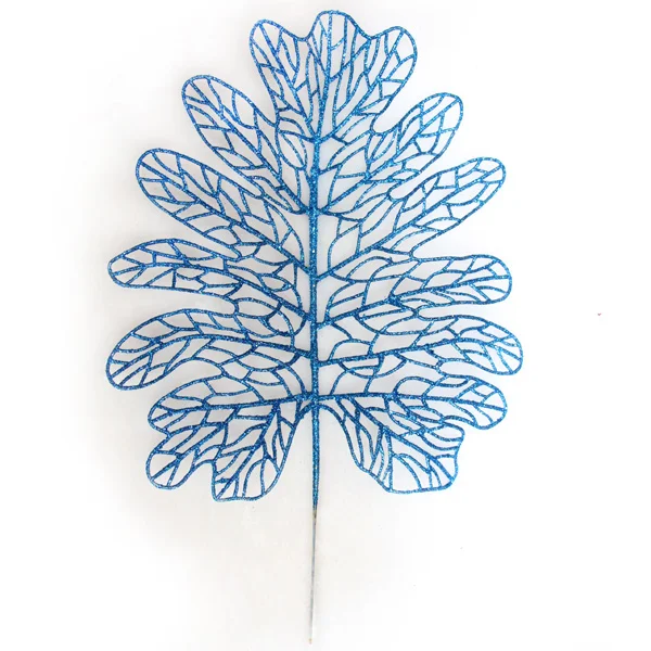 blue B Christmas Tree Decoration Flower Grass Leaf Hollow Flash Grass Fake Flower Home Party Happy New Year Decoration Gold Silver 40cm - Цвет: blue B