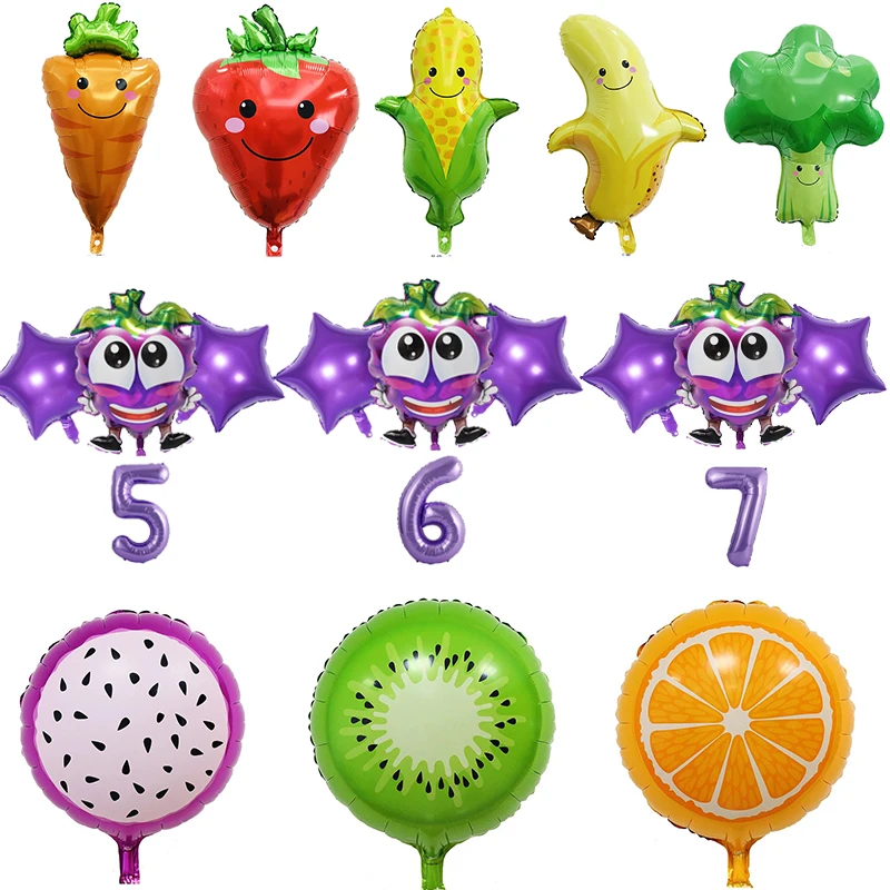 

New Fruit Cartoon Theme Aluminum Foil Number Balloons Happy Birthday Party Decorations Kids Classic Toys Gifts Baby Shower