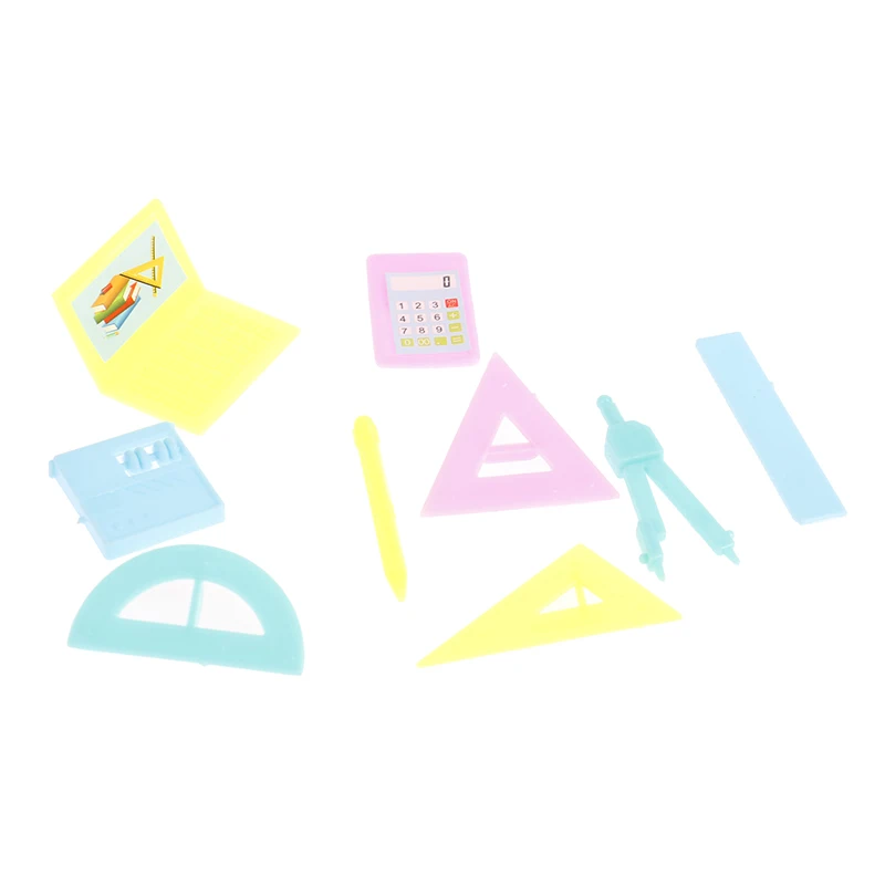 

9pcs/set 1:12 Dollhouse stationery kit ruler Abacus computer Calculator pen