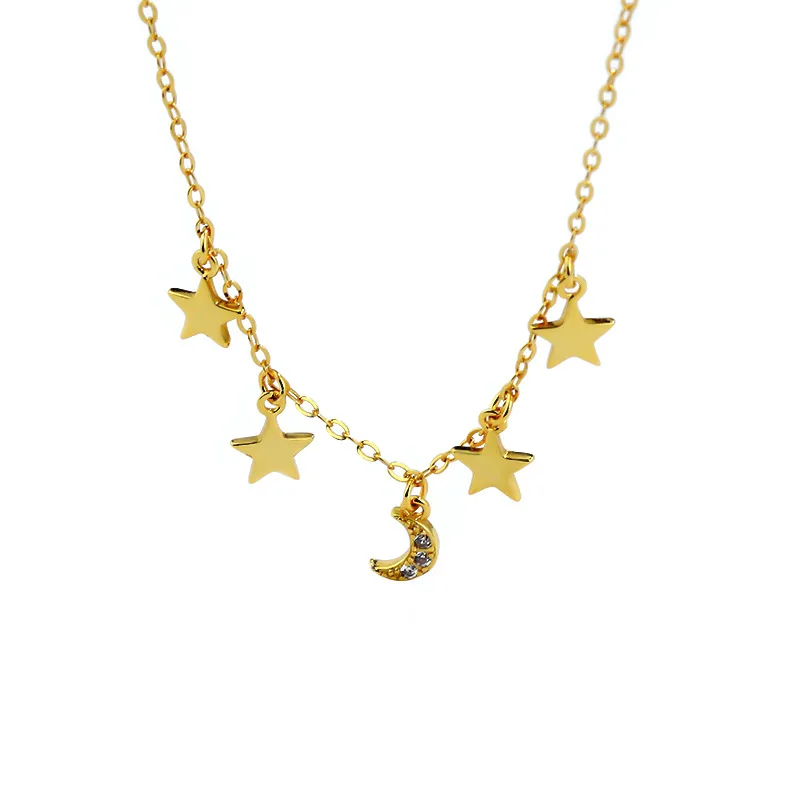 

Star & Moon Pendant Necklace S925 Sterling Silver Natural Zircon Clavicle Chain For Women Elegant Fine Jewelry Gift