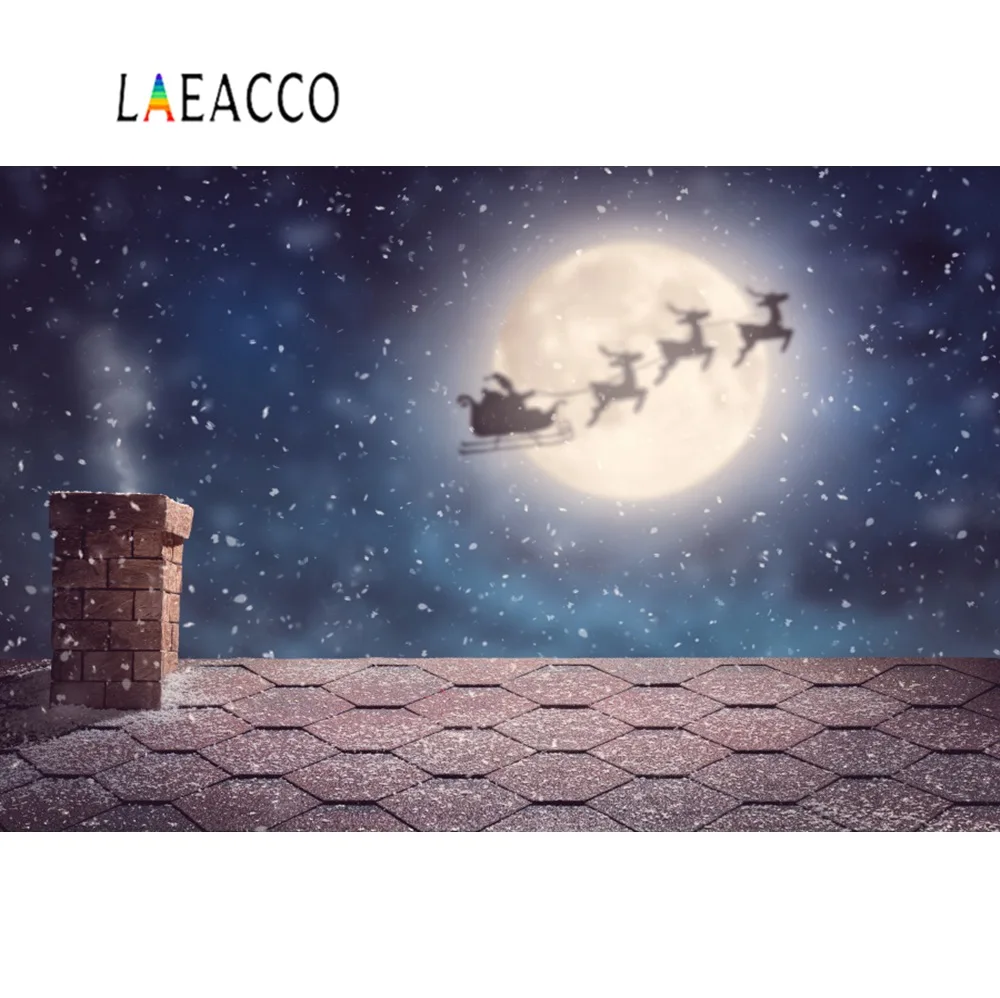 Laeacco Фото фоны Рождество Снежинка Санта Клаус Сельский дымоход Луна пол фотографии фоны фотосессия Фотостудия