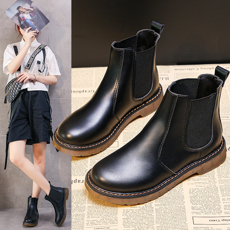 

2021 Winter Chelsea Women Martins Boots Men Fur Platform Genuine Leather Ankle Black Boots High Top Waterproof Boot Shoes