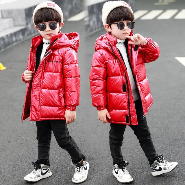 

Rlyaeiz Boys Jackets 2019 Fashion Glossy Silver Red Winter Jackets for Boys Parka Coat Fleece Thickening Warm Overcoat Age 3-11Y