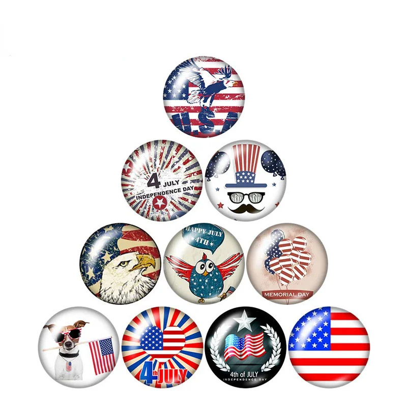 

12pcs/lot Flag Love my country 12mm/18mm/20mm/25mm Round photo glass cabochon demo flat back Making findings accept custom