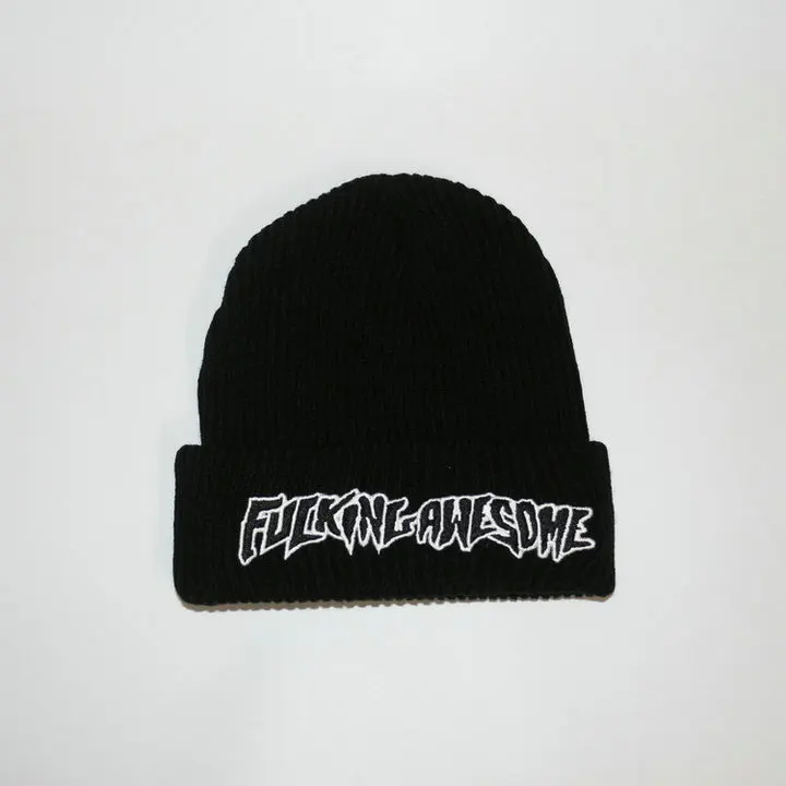 Black Fxxking Awesome Beanie Winter Hats For Women Ladies Men Acrylic Cap Billie Eilish Bonnet Autumn Knitted Hip hop Embroidery Skull - Цвет: Black