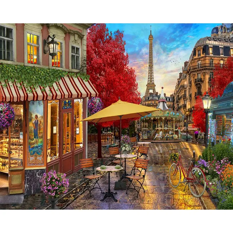 

DIY 50x65cm Painting By Numbers Paris flower market Home Decoration Oil Painting By Numbers Full Set For Adults & kid Christmas