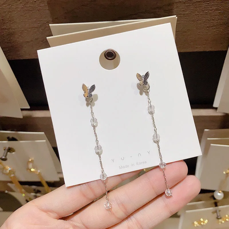 

Butterfly tassel mori temperament Joker fairy long earrings Korea net red tide earrings