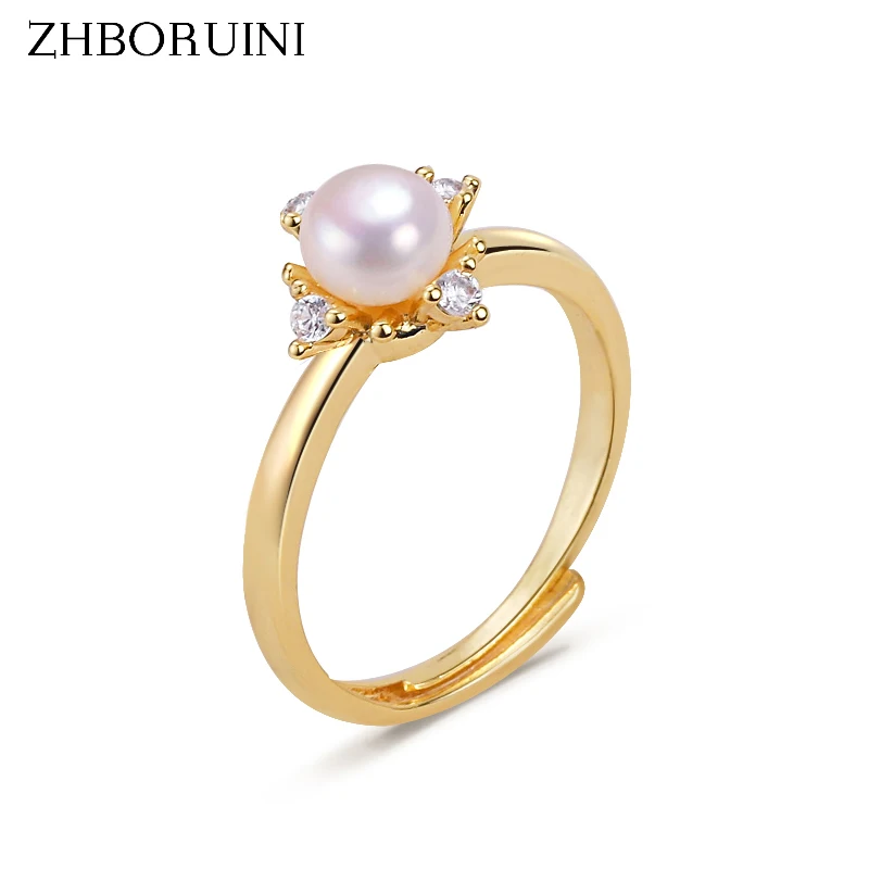ZHBORUINI Hot Sale Ins Natural Pearl Ring Simple Small And Exquisite Trendy 14K Real Gold Plated Design Ring Jewelry For Woman