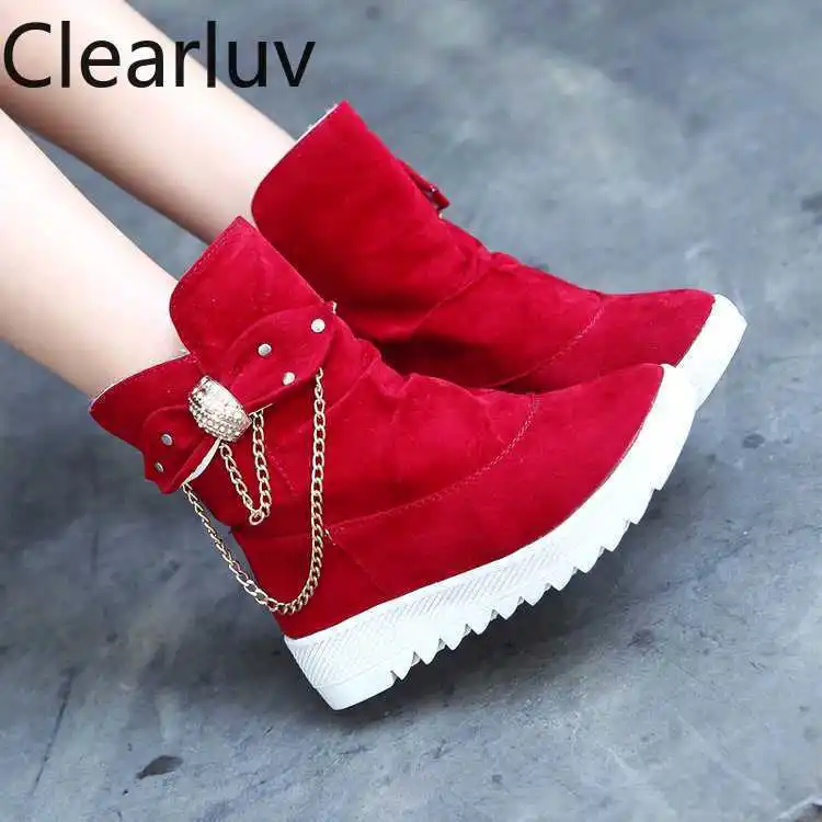 Женские замшевые ботинки на платформе теплые зимние из флока толстой подошве