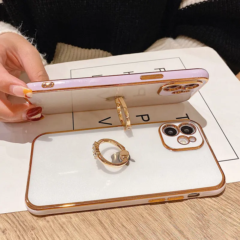 

High Quality Soft Ring Matte Plating Ring Holder Phone Case IPhone 11 12 Pro Max X XS XR 7 8 Plus Mini Transparent Bumper