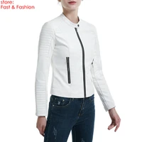 2021 new fashion women elegant zipper faux leather biker jackets ladies casual slim fit white motorcycle zipper coats outerwear