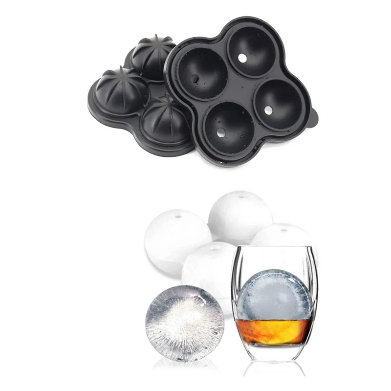 

4 Holes Whiskey Ice Cube Maker Ball Mold Mould Brick Round Bar Accessiories High Quality Black Color Ice Mold Kitchen Tools