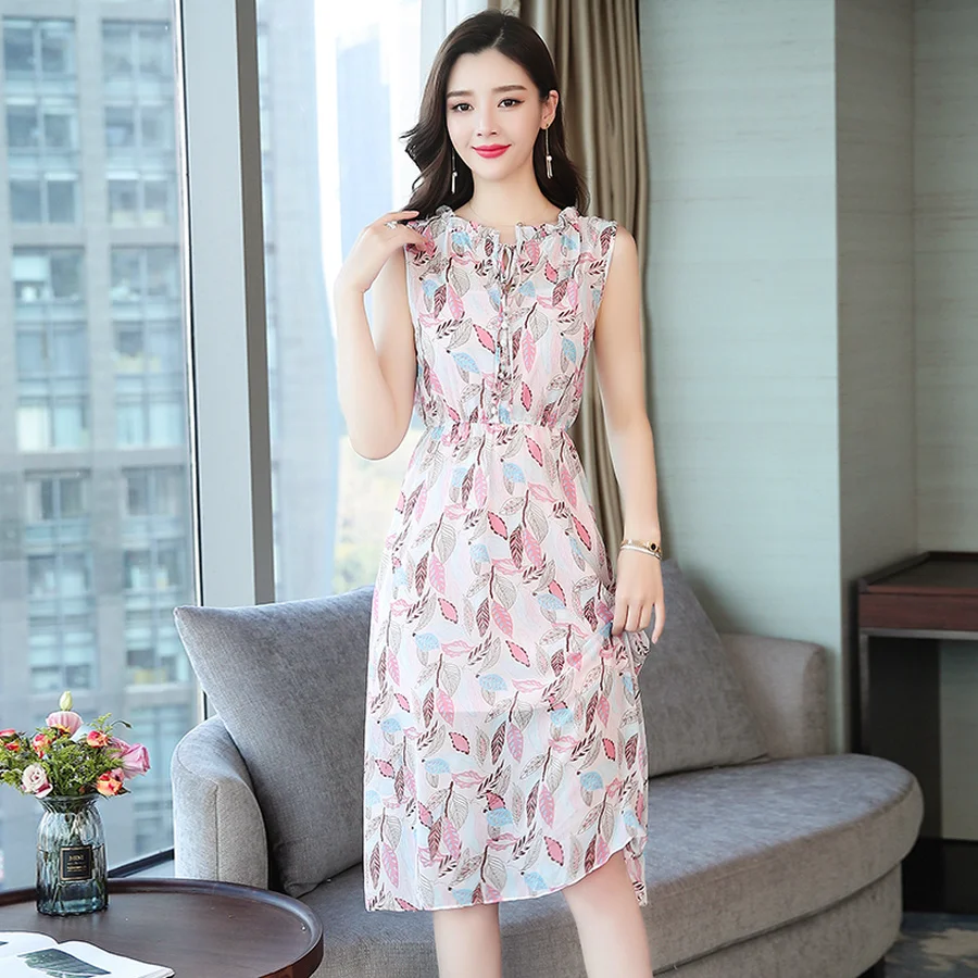 Женское шифоновое платье без рукавов элегантное винтажное средней длины в стиле