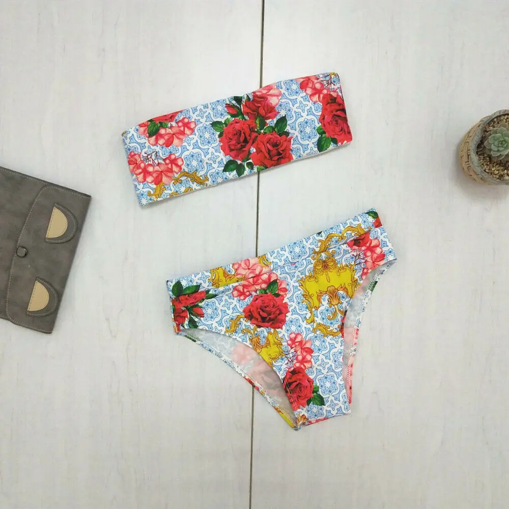 Женский раздельный купальник с V-образным вырезом и цветочным принтом Женская