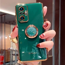 Luxury Ring Holder Plating Phone Case On For Xiaomi Redmi Note 10 5G Note10 Pro Max 10s 10pro Stand Soft Silicone Back Cover
