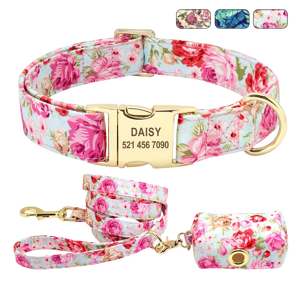 

Personalized Custom Dog Collar Leash Set Printed Engraved IDTag Collar Pet Treat Bag Pouch Snack Bag For Small Medium Large Dogs