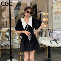 cgc 2021 new vintage doll collar summer dress woman french estate college style mini dress casual female short sleeve streetwear