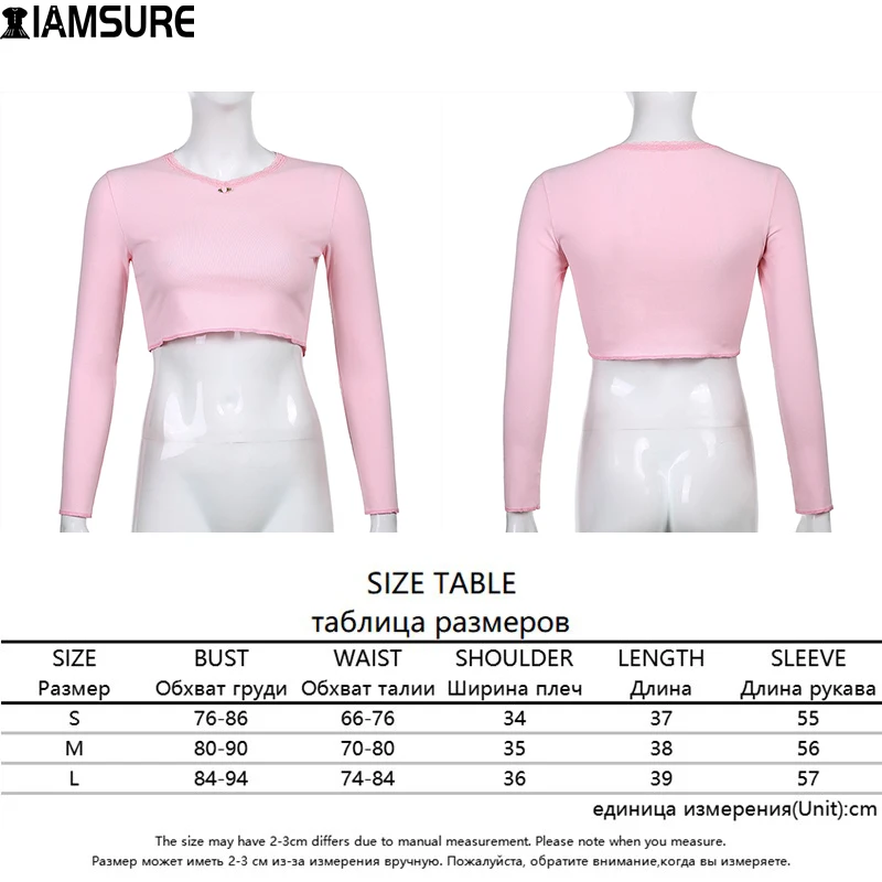 

IAMSURE Cotton T-Shirt Femme Vintage Lace Trim Long Sleeve Knited Tees Loose O-Neck Crop Tops Streetwear 2021 Spring Autumn Y2K