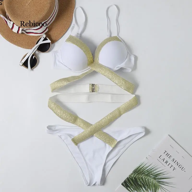 

New Sexy Flash Bikini Swimwear Women High Waist Swimsuit Bandage Bikini Set Push Up Bathing Suits Beach Wear Swimming Suit