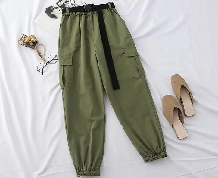 Уличная одежда в стиле хип-хоп женские штаны карго высокая талия карманы лента