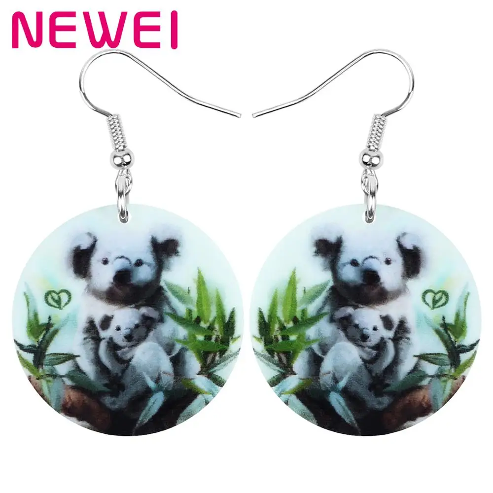 Newei акриловый Австралийский Коала серьги животных Круглые Висячие ювелирные