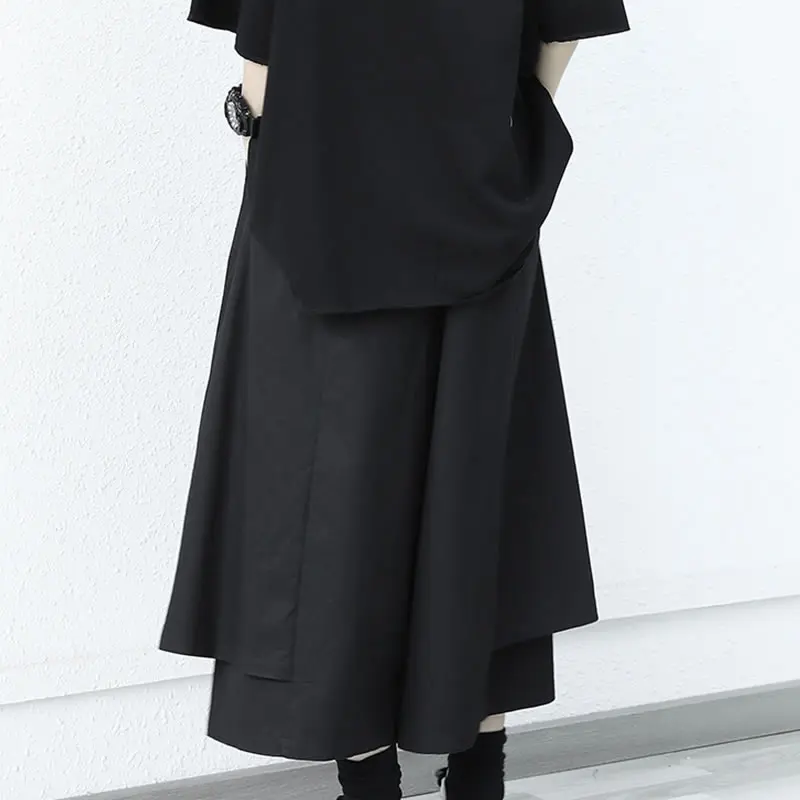 XITAO Pleated Pants Fashion New Women Pocket Goddess Fan Casual Elastic Waist 2021 Summer Black Irregular Loose Pants WLD6171