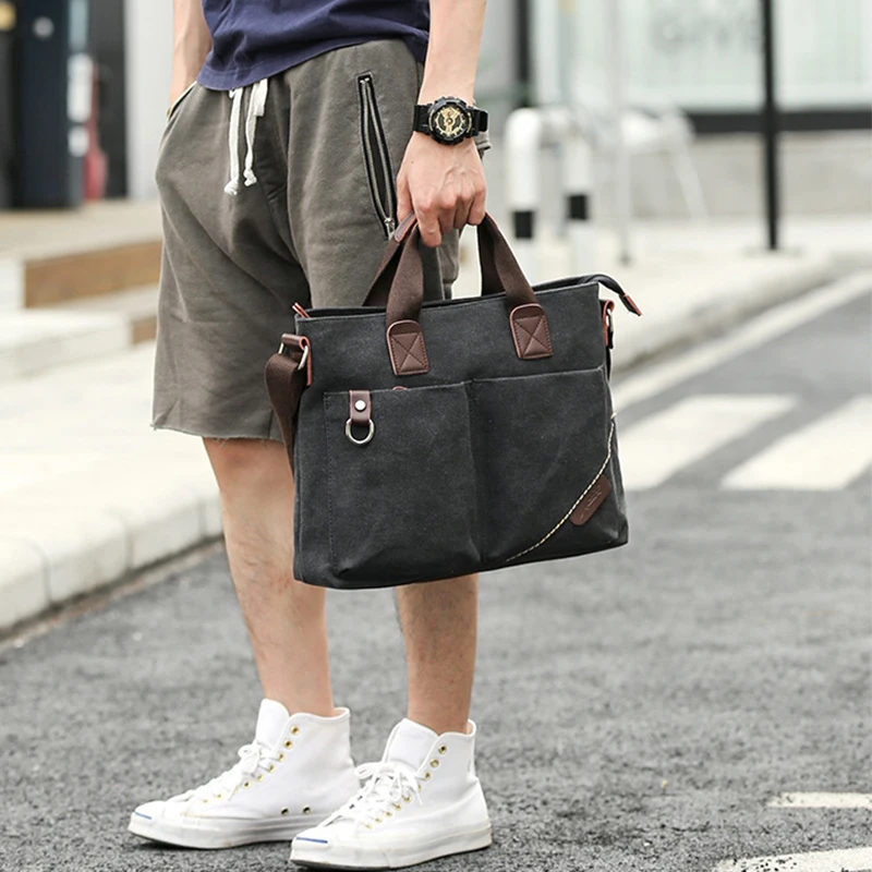 

Fashionable men's business canvas handbag outdoor cross-body bag men's bag shoulder bag student's casual backpack