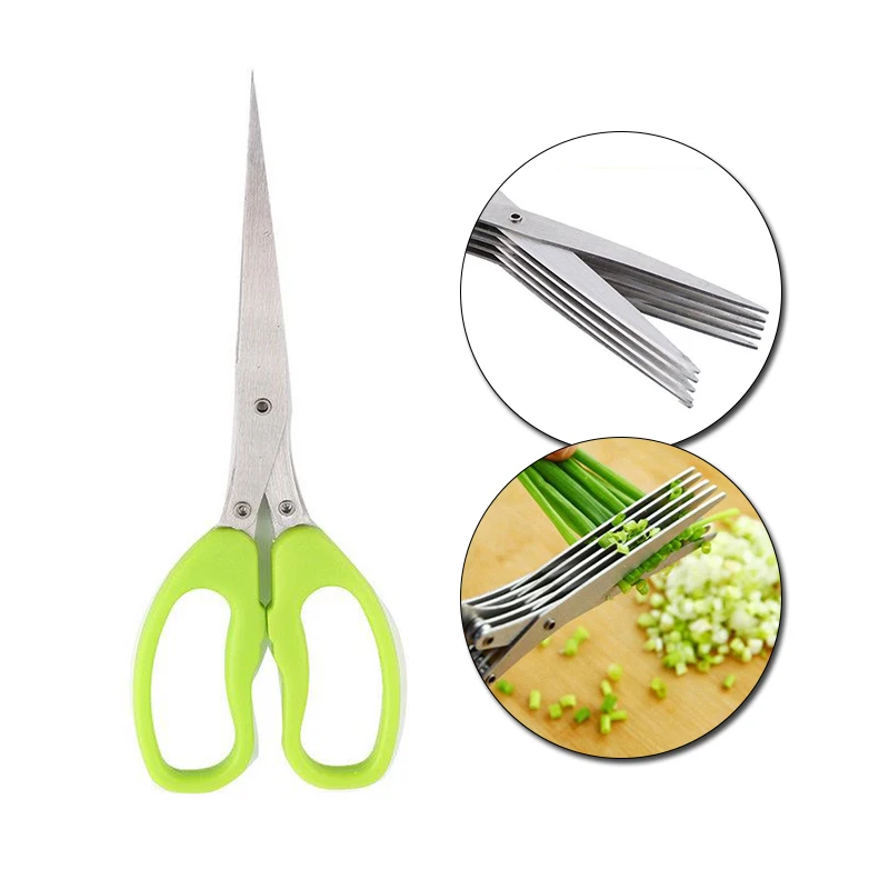Multifunctional Muti Layers Stainless Steel Knives Multi-Layers Kitchen Scissors Scallion Cutter Herb Laver Spices Cook Tool Cut | Дом и сад