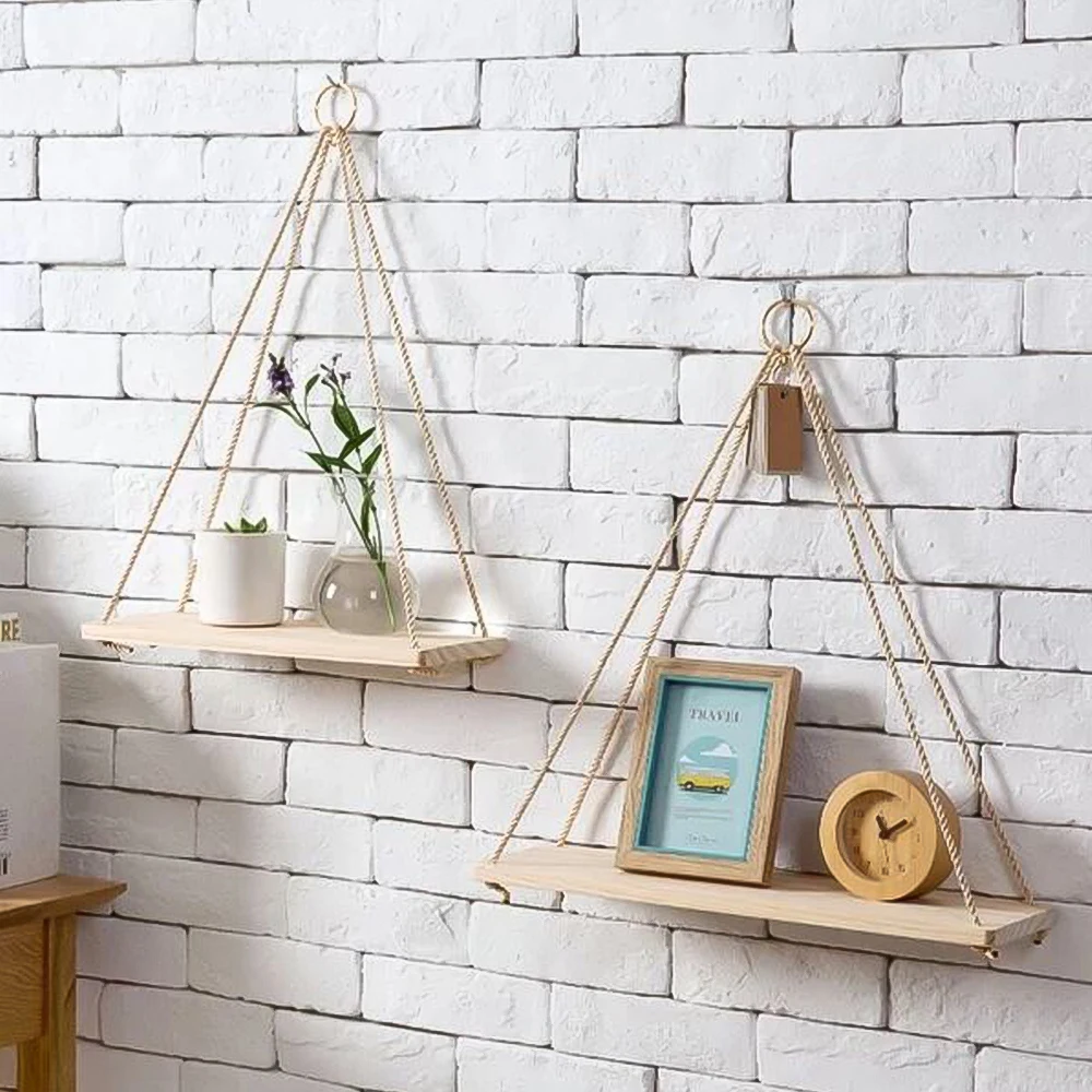 

Wooden Wall Mounted Hanging Shelves Indoor Outdoor Floating Plant Shelf Flower Pot Storage Rack Kid Bedroom Living Room Decor