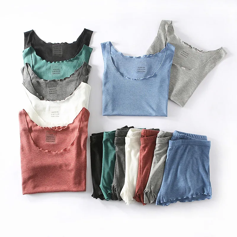 

Women Casual White Home Clothes 2 Piece Set Multicolor Sleeveless Vest Shorts Suit Ruched Homewear Two Piece Sets Ladies Outfits