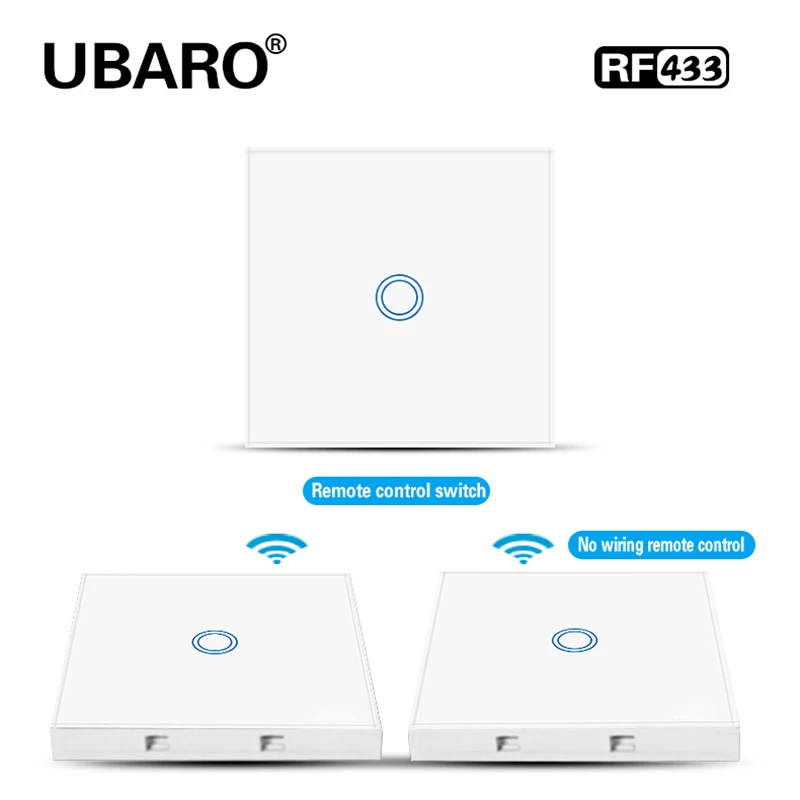 UBARO EU/UK 433Mhz RF Wireless Control Switch White Luxury Crystal Glass Panel Wall Light Touch Sensing Stair Dual Control Switc