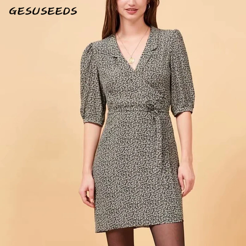 Корейское платье 2019 с запахом Цветочные пляжные платья бохо богемное