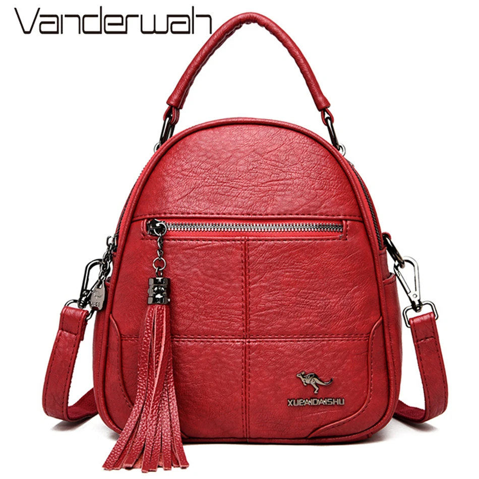 Многофункциональный кожаный женский рюкзак Модный с кисточкой женские сумки