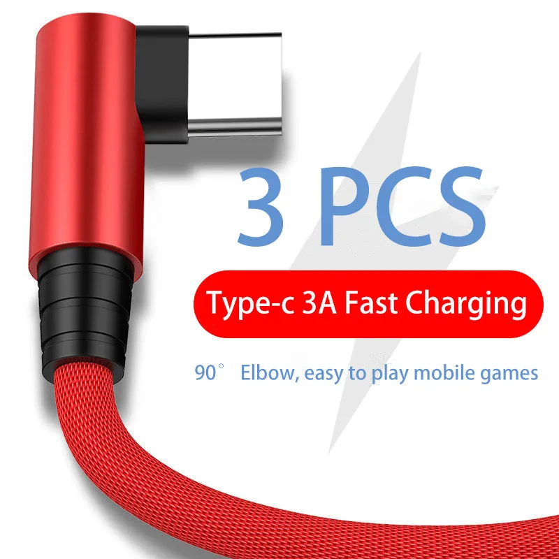 

90 Degree Elbow Type-C Cable For Samsung S20 S10 Redmi Xiaomi mi 10 Huawei Mate40 Pro Mobile Phone Fast Charger Usb C Cable