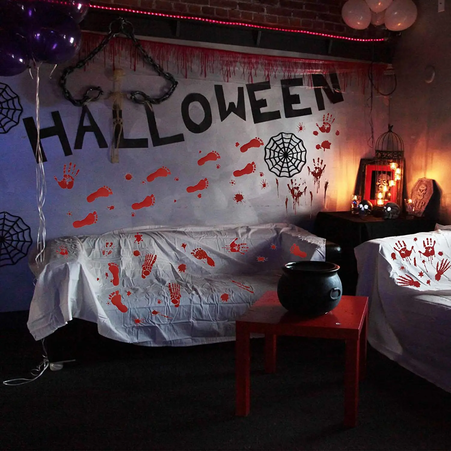 METABLE 60 sheets Handprints Footprints Clings Window Stickers Horror Bathroom Vampire Bloodstain for Halloween Party Decoration | Дом и сад
