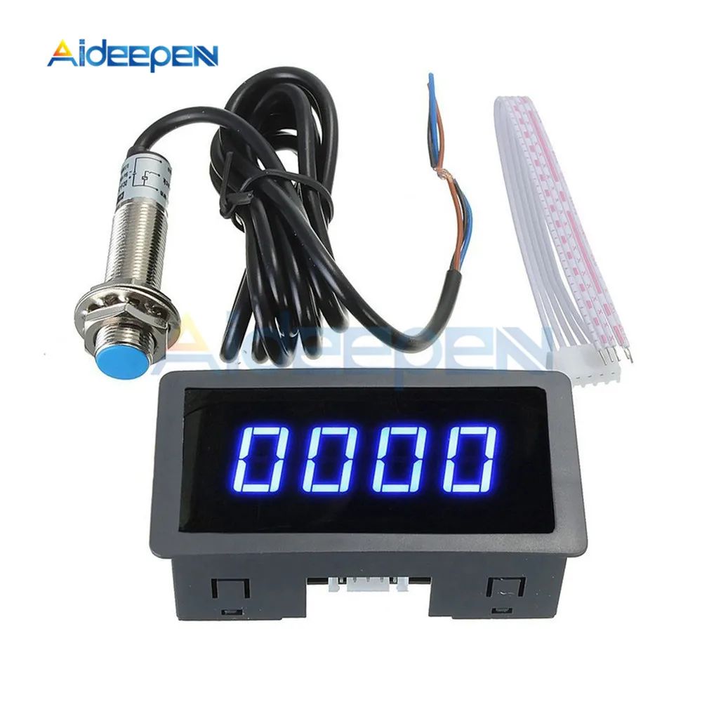 

0.56'' Tachometer 4 Digital Green LED Tach RPM Speed Meter With Hall Proximity Switch Sensor NPN 24V 12V