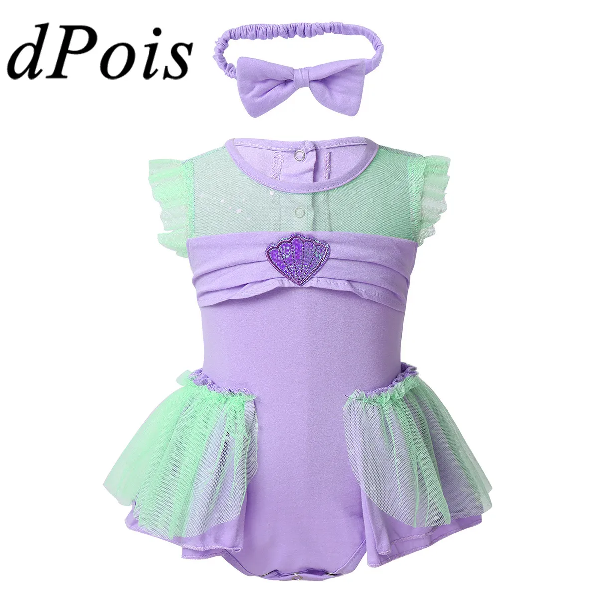 

Infant Baby Girls Princess Cosplay Costume Little Mesh Flutter Sleeves Bodysuit Romper Dress with Headband for Halloween Party