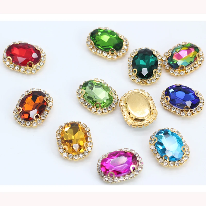 24 цвета все размеры пришивная овальная цепочка коготь Золотая оправа стразы