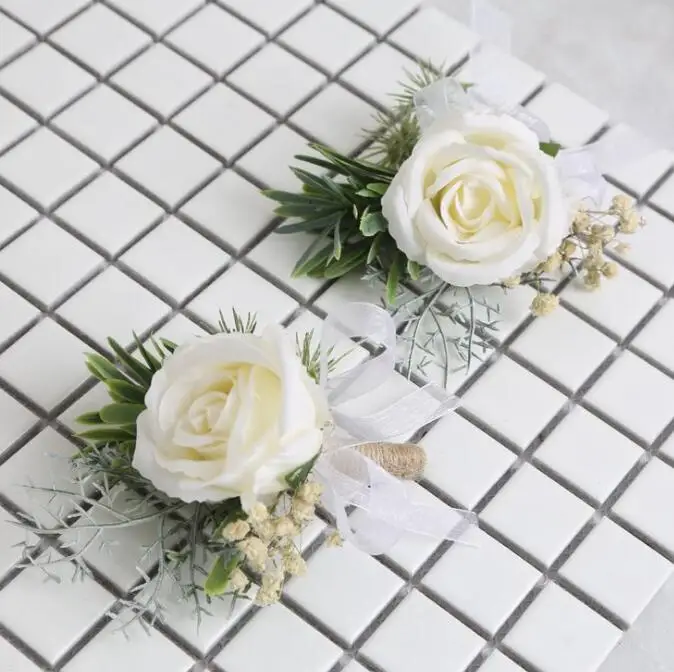 Свадебные корсажи и бутоньерки белая роза ребенок дыхание запястье корсаж