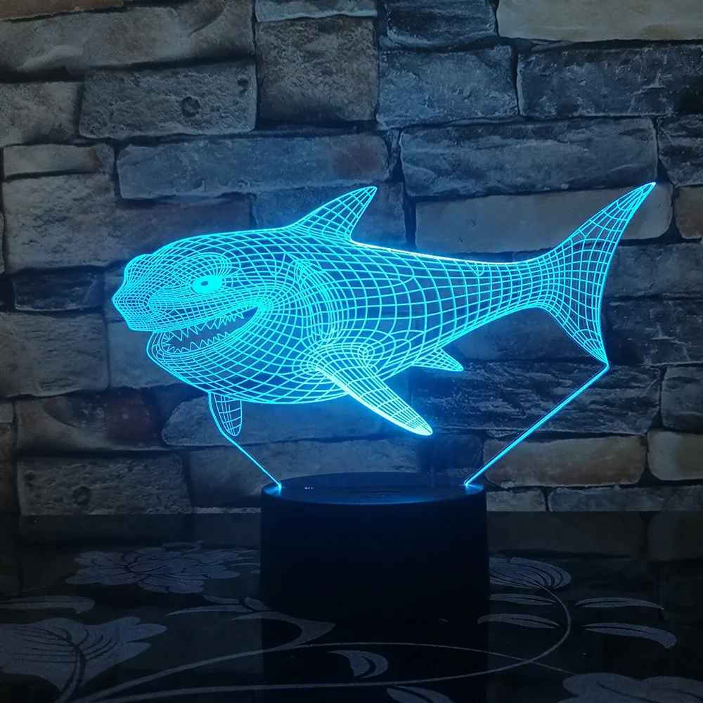 Огромная акула 3D светодиодный ночной Светильник многоцветный RGB Украшения в спальню 3d лампа для детей Рождественский подарок игрушки лампа Прямая поставка Amazon