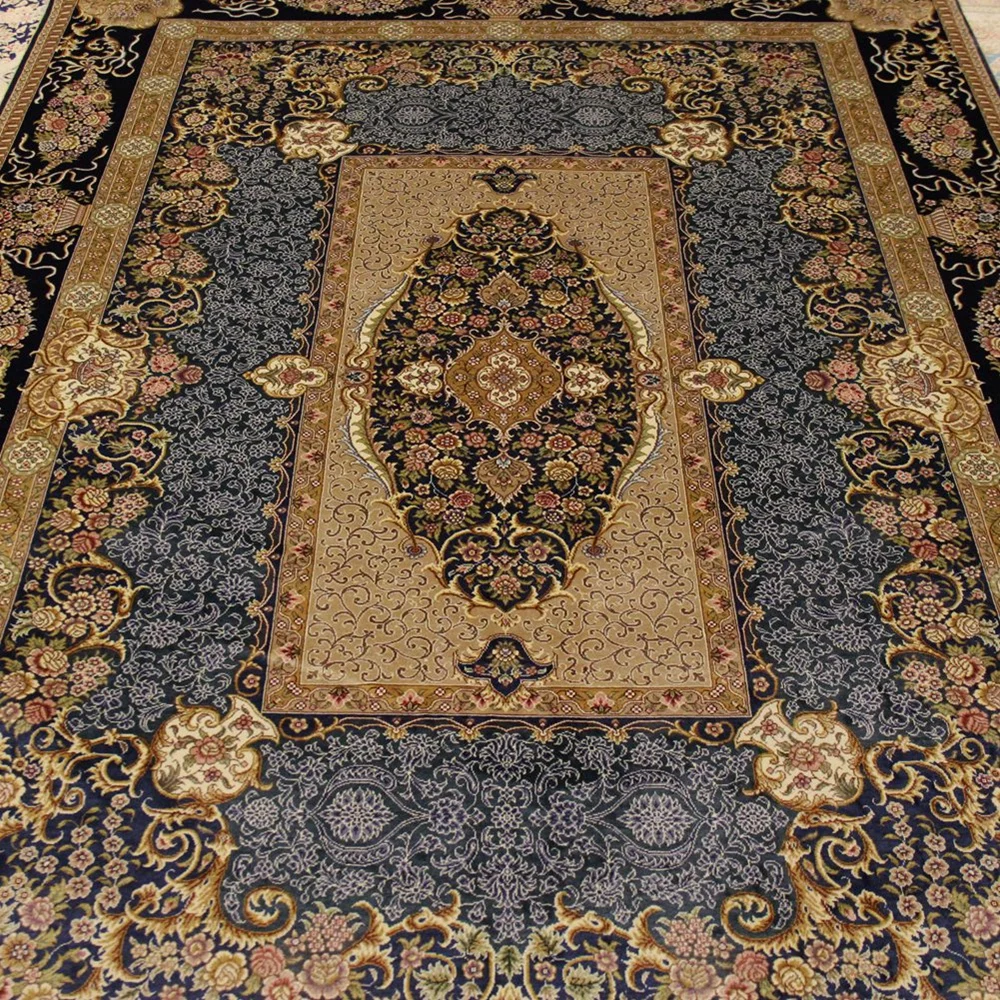 Yilong 5 'x 8' ручной работы шелковый ковер синий Дворцовый стиль восточные