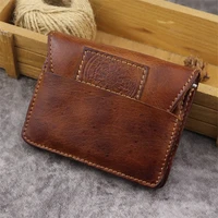 fashion retro high quality natural genuine leather short coin purse simple and cute mini unisex cowhide small card holder