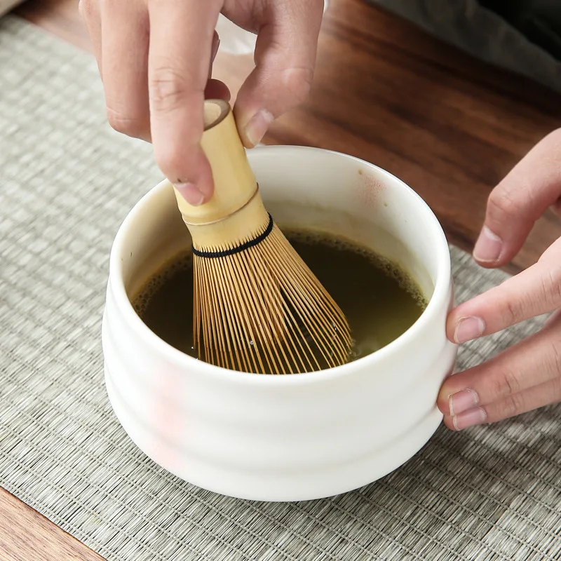 Juego de batidor de bamb&uacute;, cuchara de cer&aacute;mica, taz&oacute;n, batidor, juegos de t&eacute; japon&eacute;s, t&eacute; verde con burbujas, 4 unids/set por juego-2