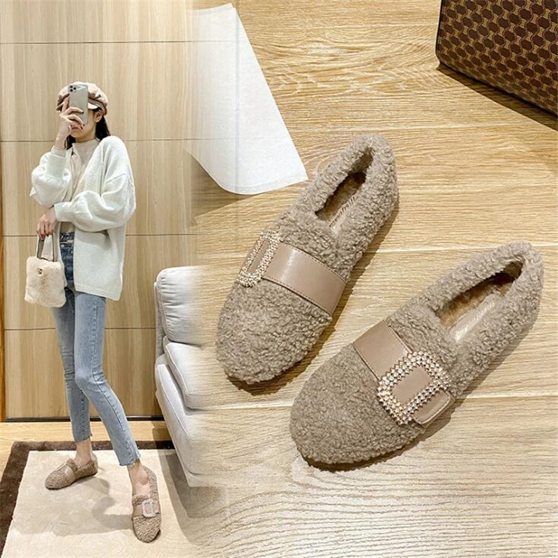 

Туфли женские кожаные на плоской подошве, модные брендовые дизайнерские меховые лоферы, роскошная зимняя обувь