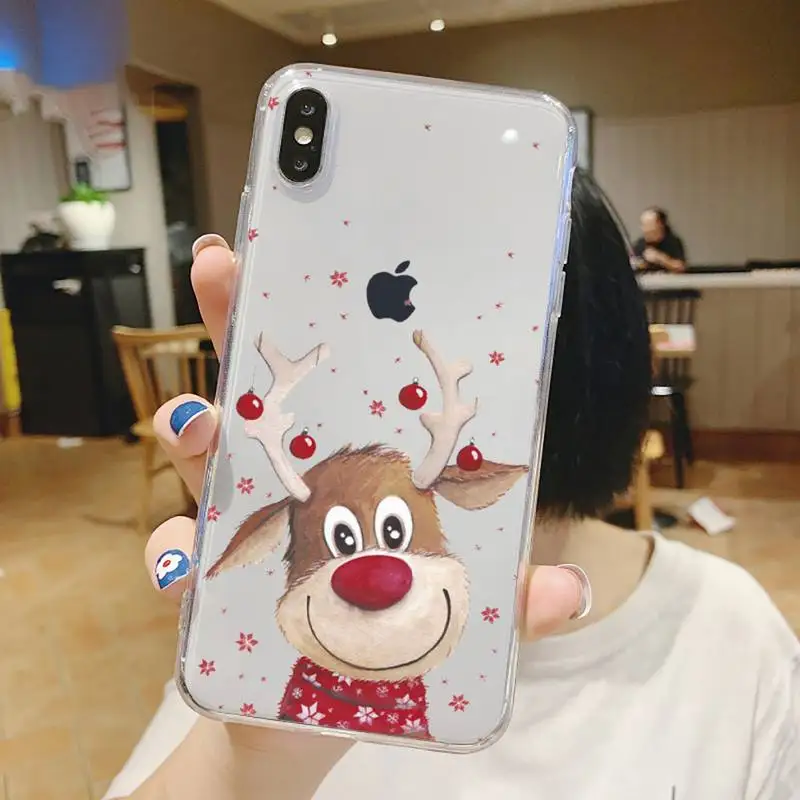 

Merry Christmas elk snowman Phone Case Transparent for iPhone 6 7 8 11 12 s mini pro X XS XR MAX Plus