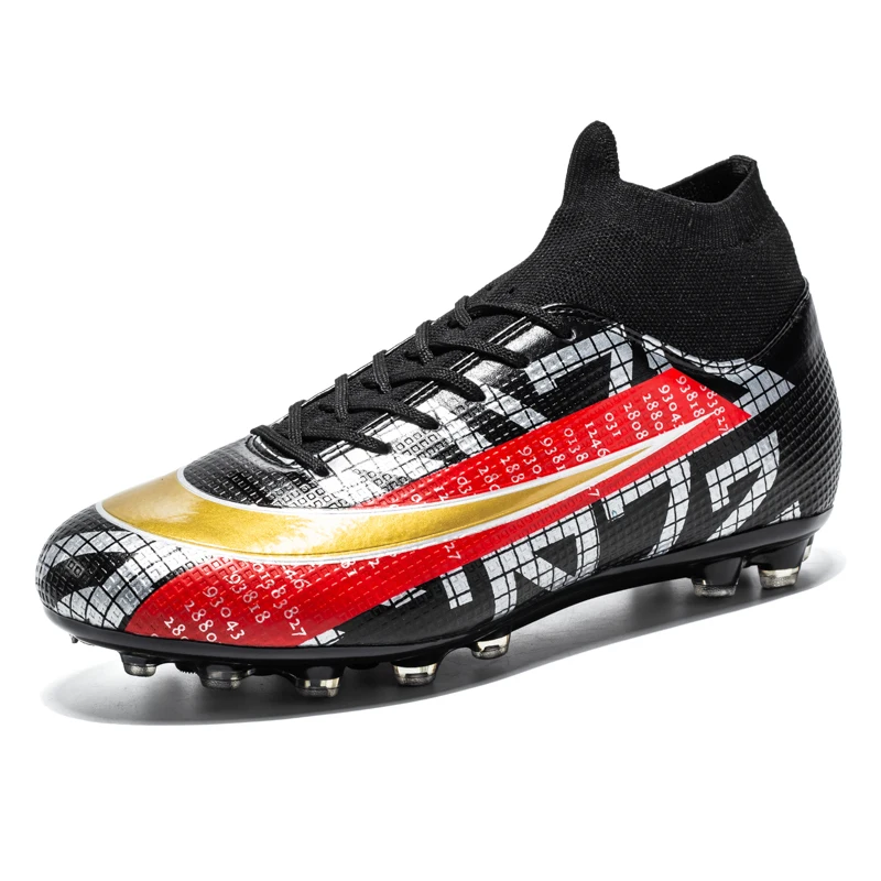 

Men's Sliver Black High Ankle AG/FG Sole Outdoor Cleats Football Boots Shoes Soccer Cleats Women Soccer Cleats Training Football