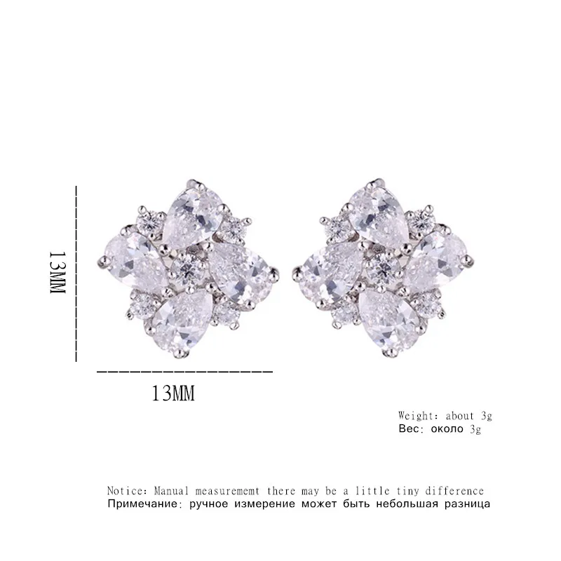 UILZ модные серьги гвоздики в Корейском стиле с квадратным цирконием форме цветка
